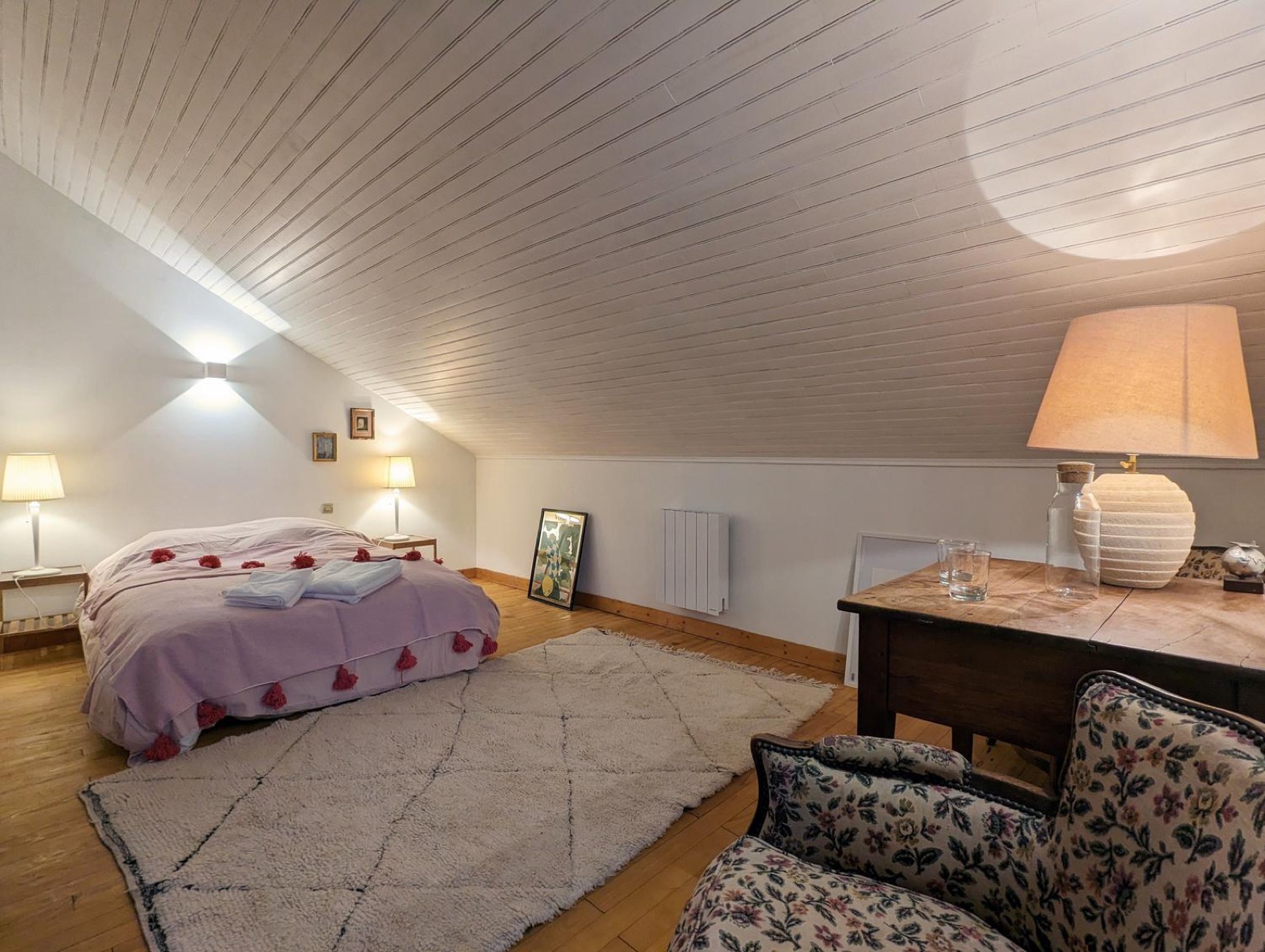 Attic bedroom in natural tones