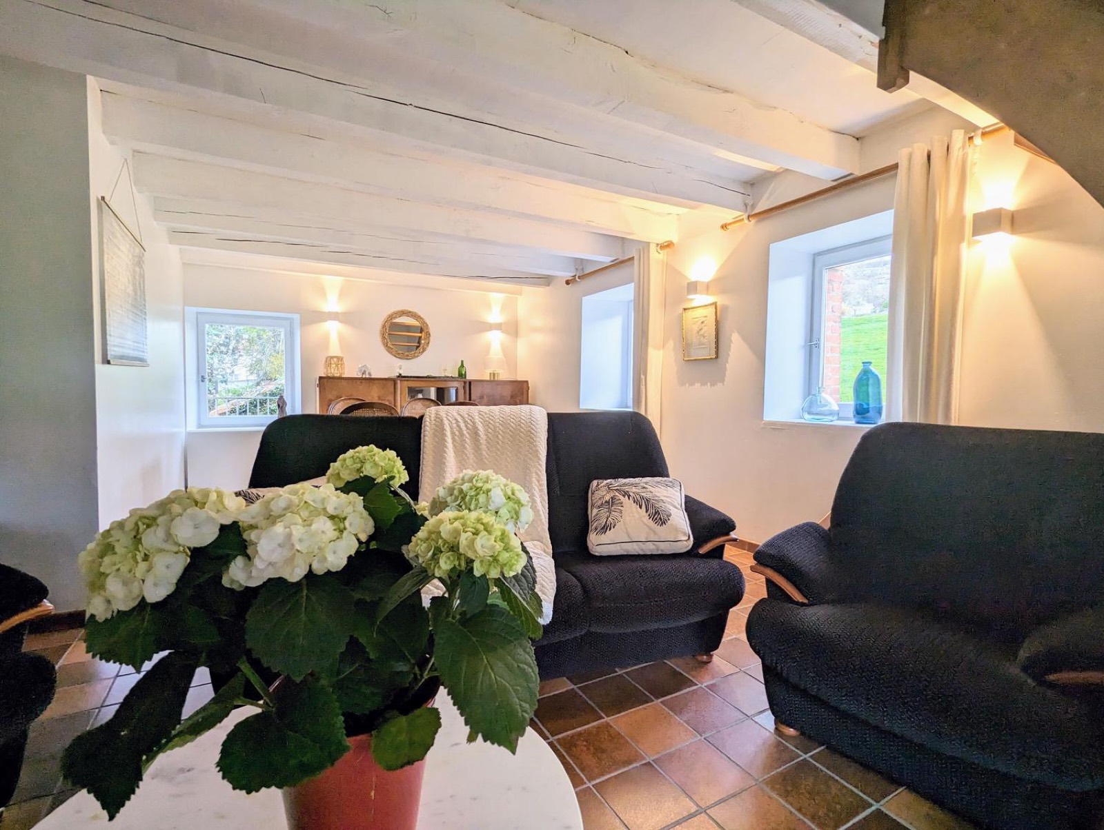 Upstairs living room, large windows